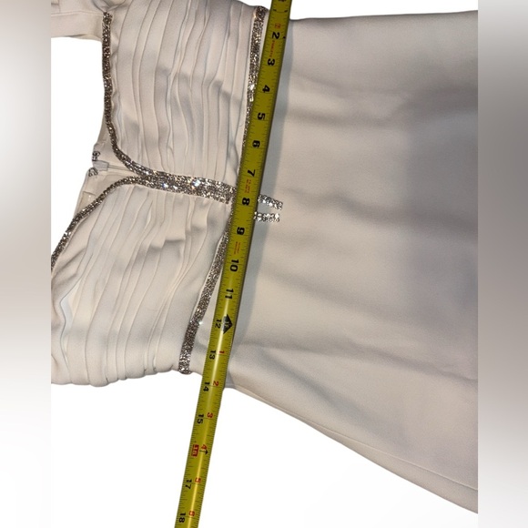 Self-Portrait Diamante Bow Mini Dress Crepe Long Sleeve White US Size 4 New - Picture 6 of 13